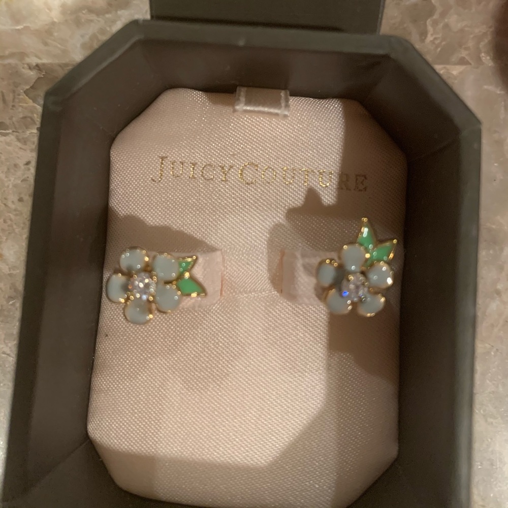 Juicy couture blue flower enamel earrings
